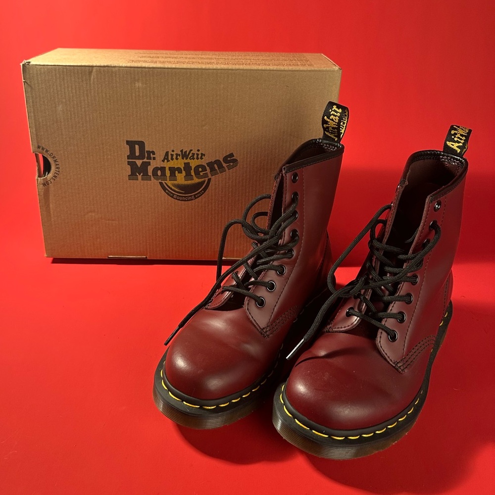 Dr. Martens Red Lace-Up Combat Motorcycle Work Boots size 6